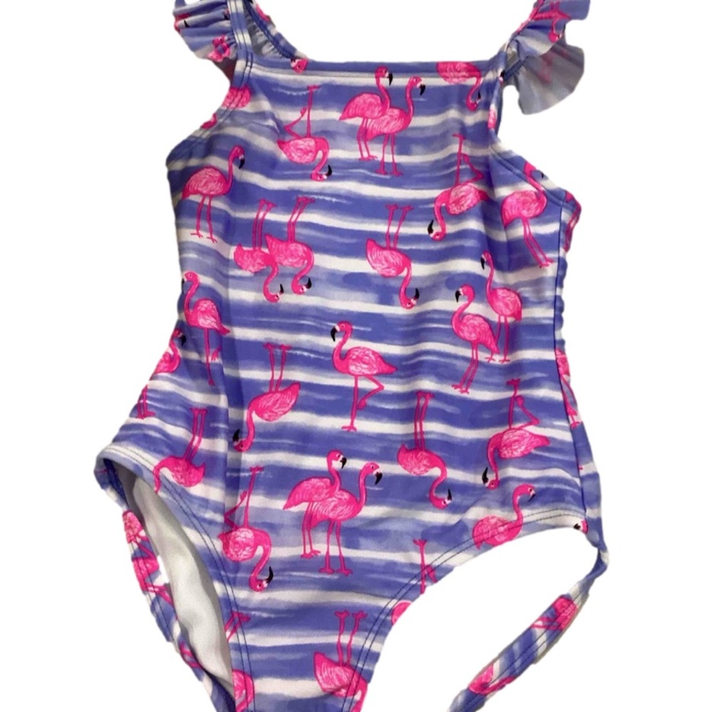 Cat & Jack Flamingo ruffle sleeve one piece swimsuit girls XS 4/5 NWT